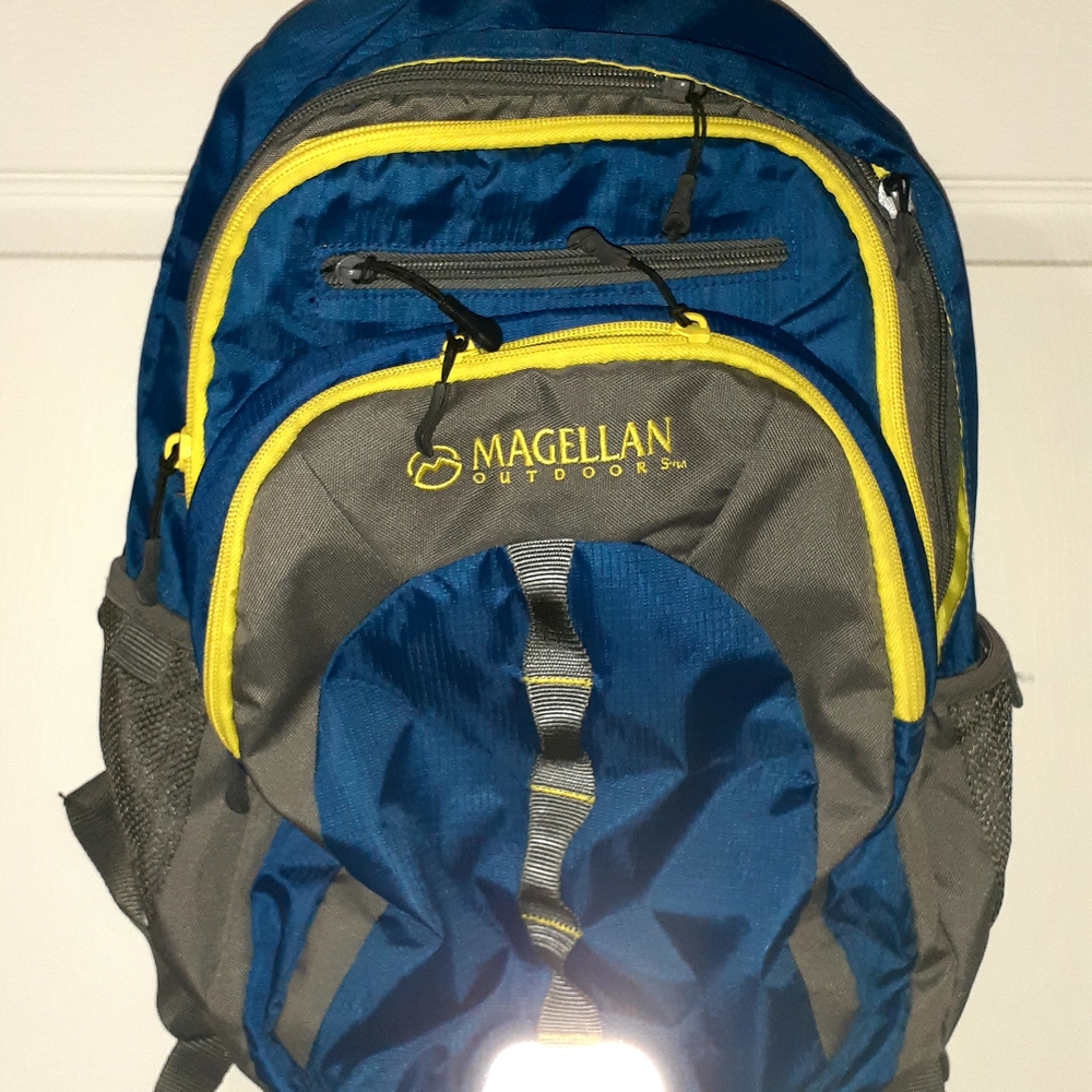 Magellan Outdoors Blue and Gray Backpack with Yellow Accents